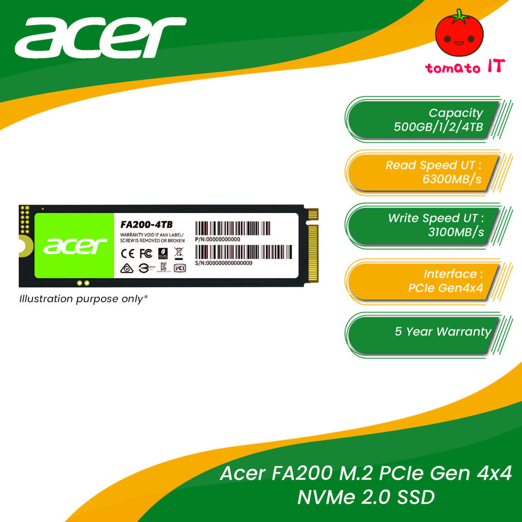 ACER FA200 M.2 PCIE Gen4x4 SSD (500GB/1TB/2TB/4TB) | Shopee Malaysia