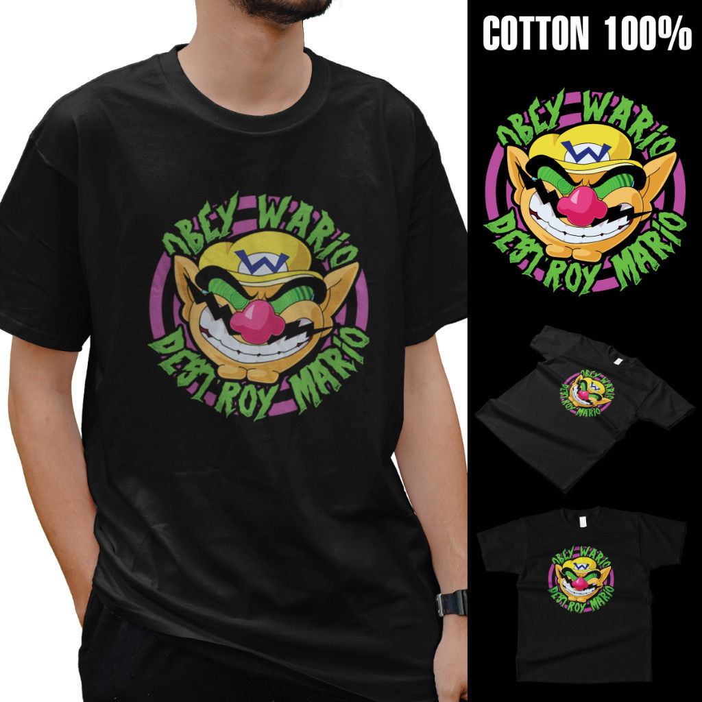 Cotton 1 Round Neck T-Shirt With Obey Wario Destroy Mario (Short Sleeve ...