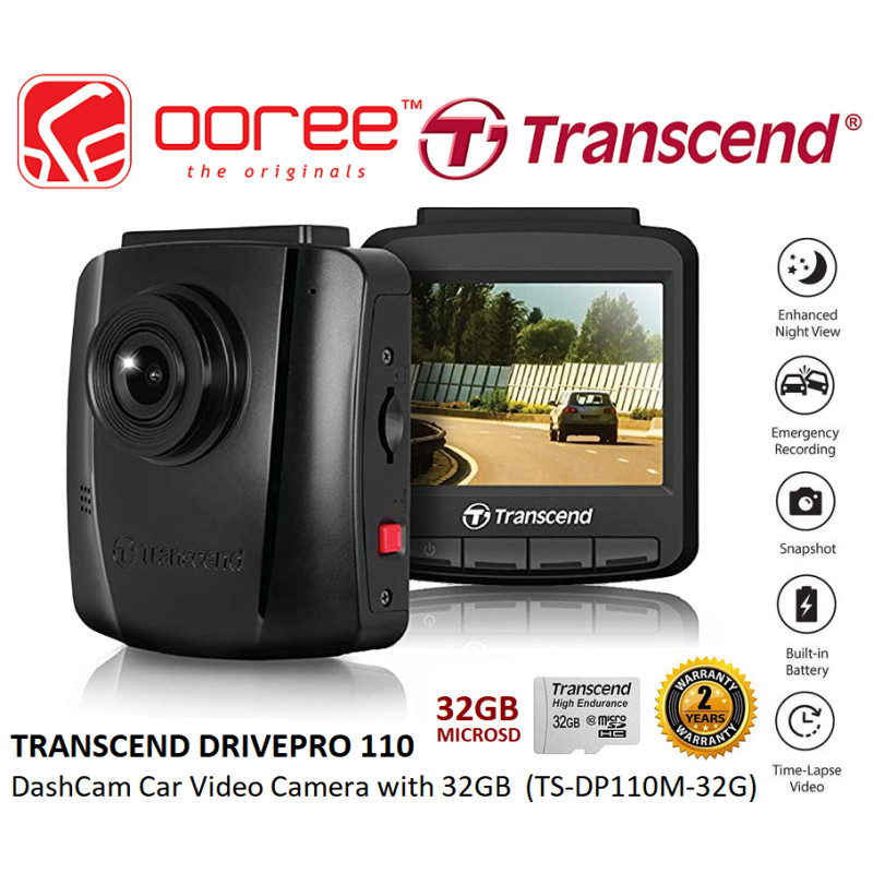 TRANSCEND DRIVEPRO 110 DASHCAM CAR VIDEO CAMERA WITH 32GB MICROSD CARD ...