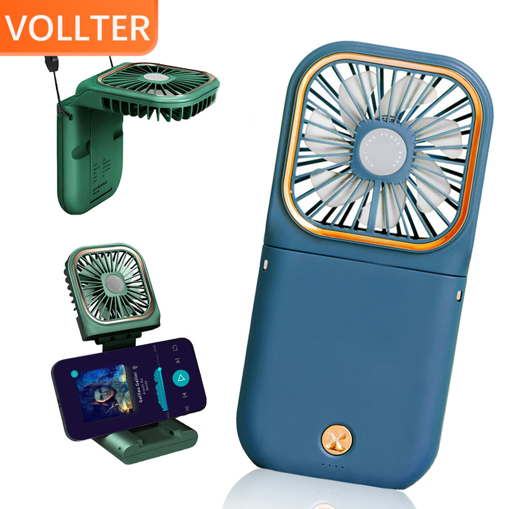 1/2 Mini Fan Hanging Neck Foldable Portable 3 Wind Speed Handheld ...