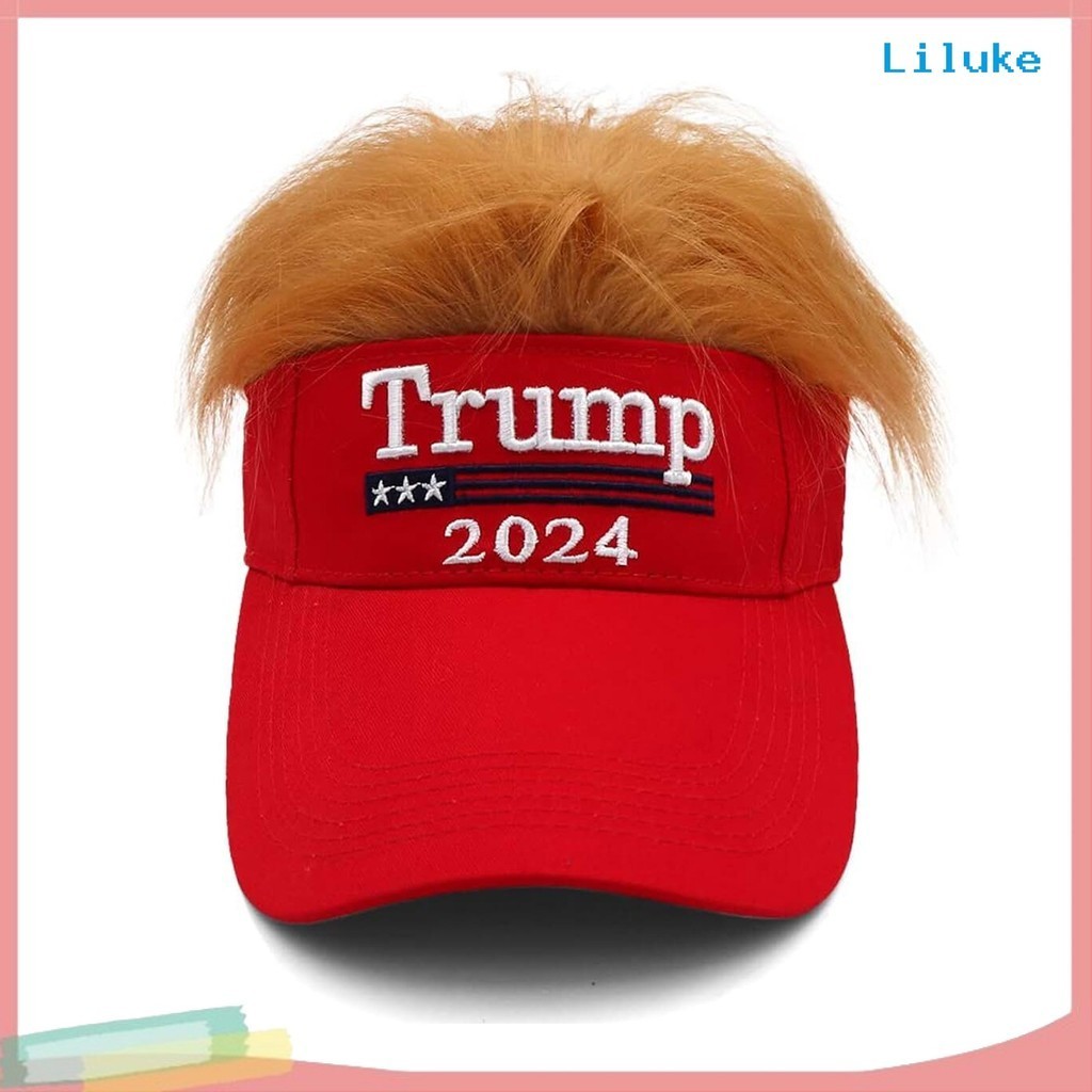 LK--Trump 2024 Hat with Hair Keep America Great Again Wig Hat ...
