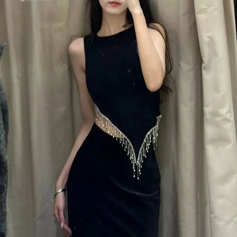 High end Tassel Rhinestone Asymmetrical Design Niche Thre High End