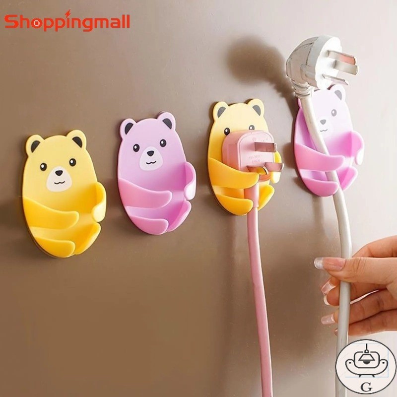 GS Cartoon Shaped Wall Storage Hook Bear Plug Bracket Punch-free Power ...