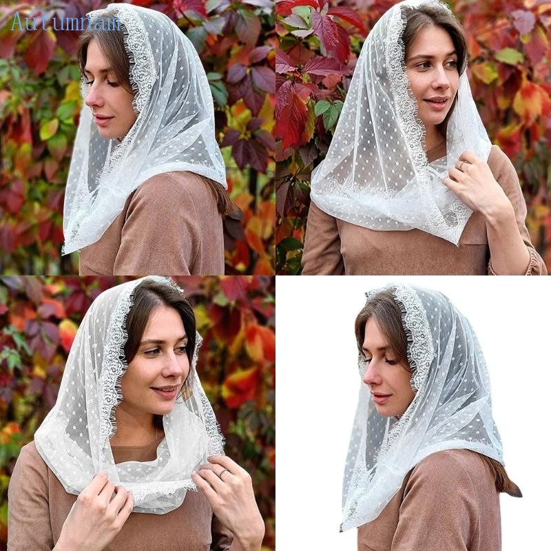AUTU Elegant Lace Trim Bridal Veil Russian Shawl Mantilla Veil for ...