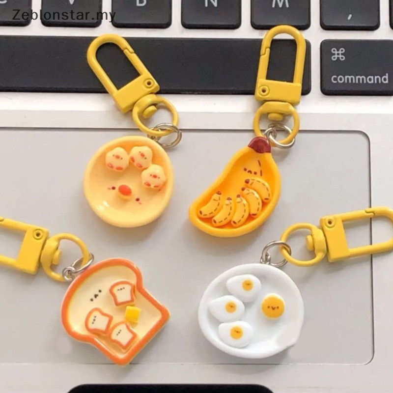 【Star】 Cute Breakfast Plate Pendant Fun Simulation Food Play Keychain ...