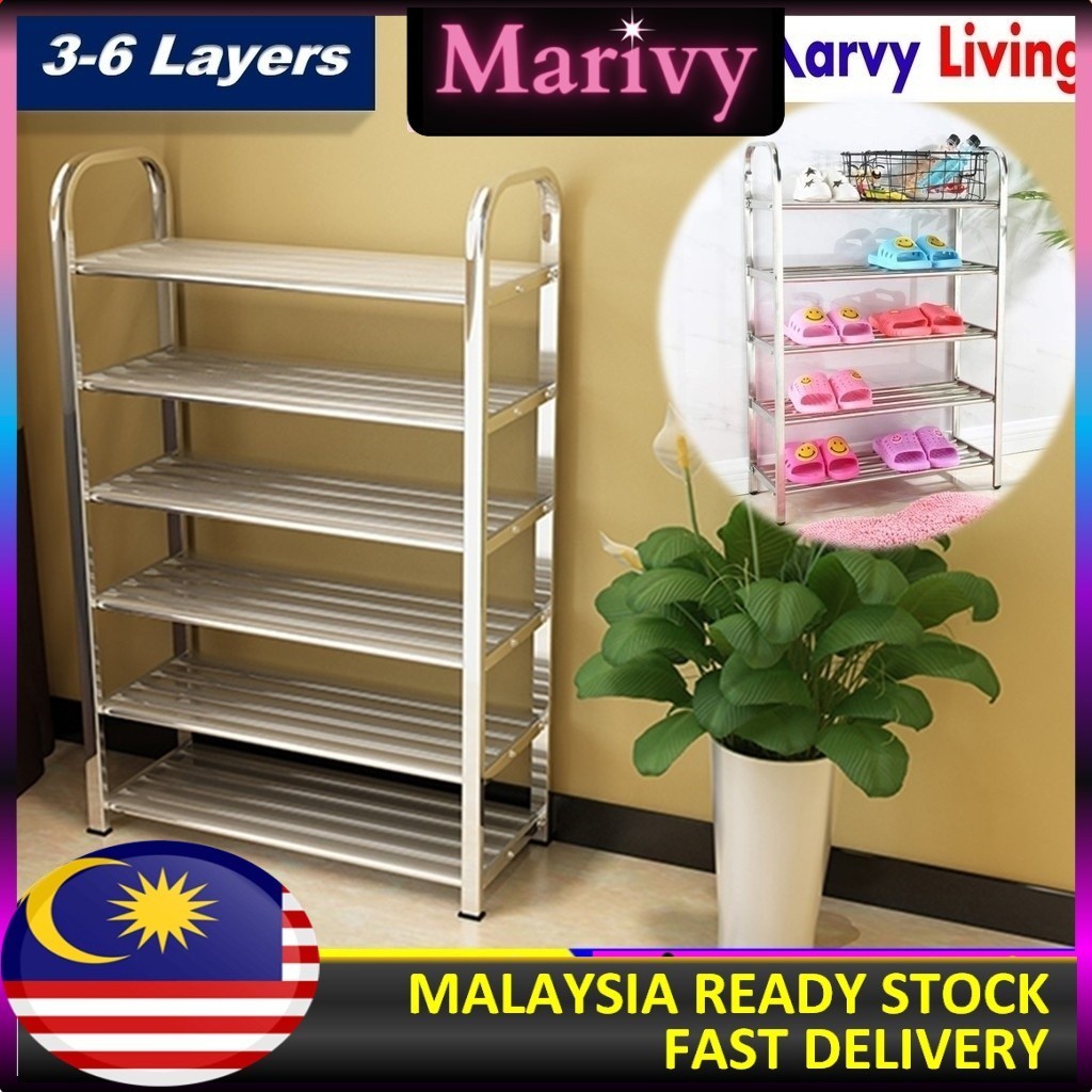 🔥[3-6Layers] Stainless Steel Shoe Rack Multifunctional Rack Kitchen ...