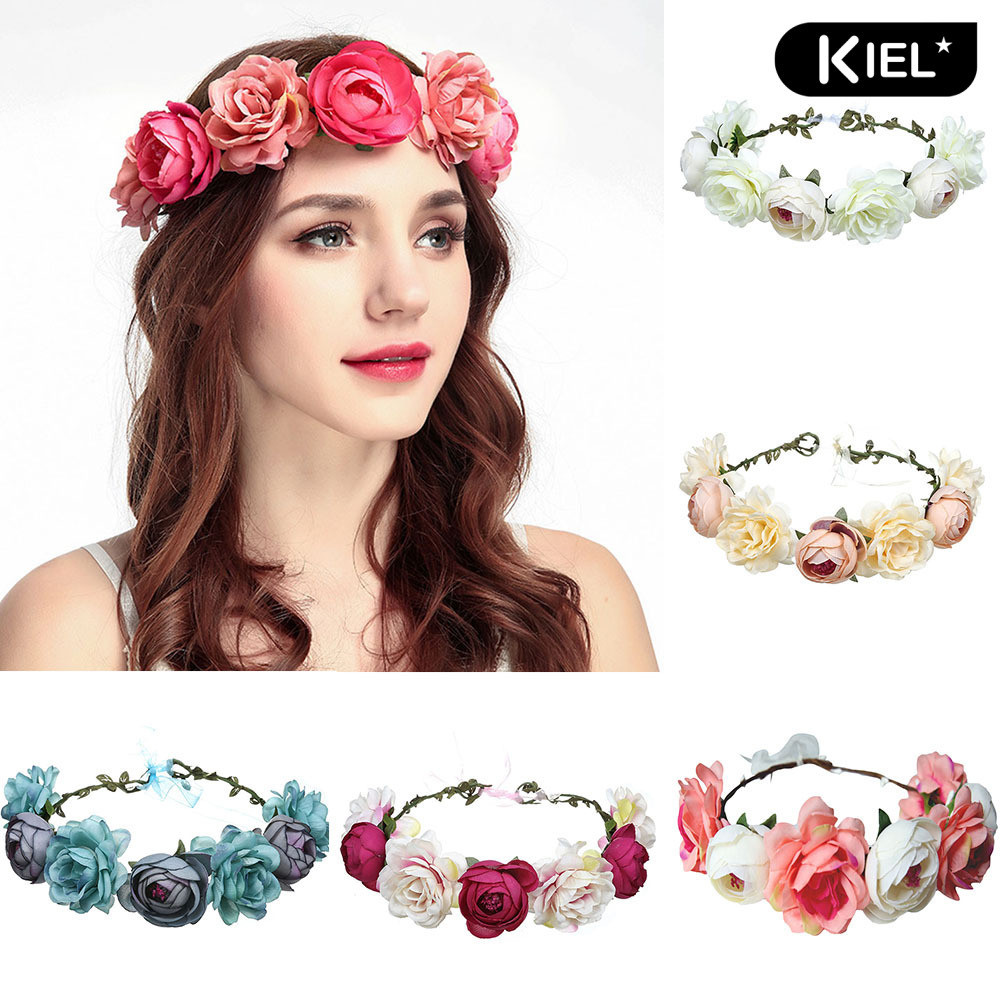 [KL]Bride Wedding Artificial Flowers Headband Hair Band Garland Wreath