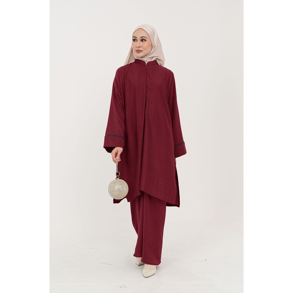 Lembayung Kurung Cekak Musang TOP - Printed Maroon