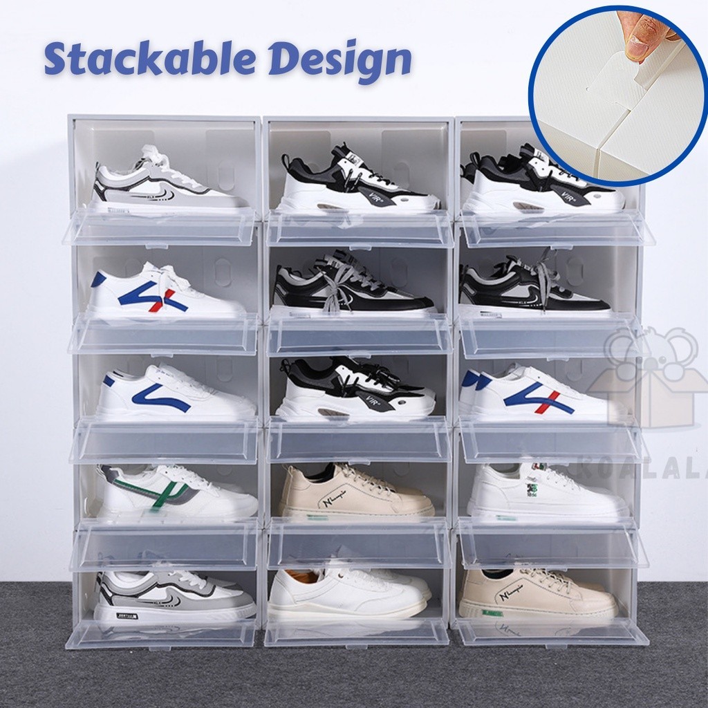 Kotak Kasut Large Stackable Interlock Side Open Shoe Box Storage ...
