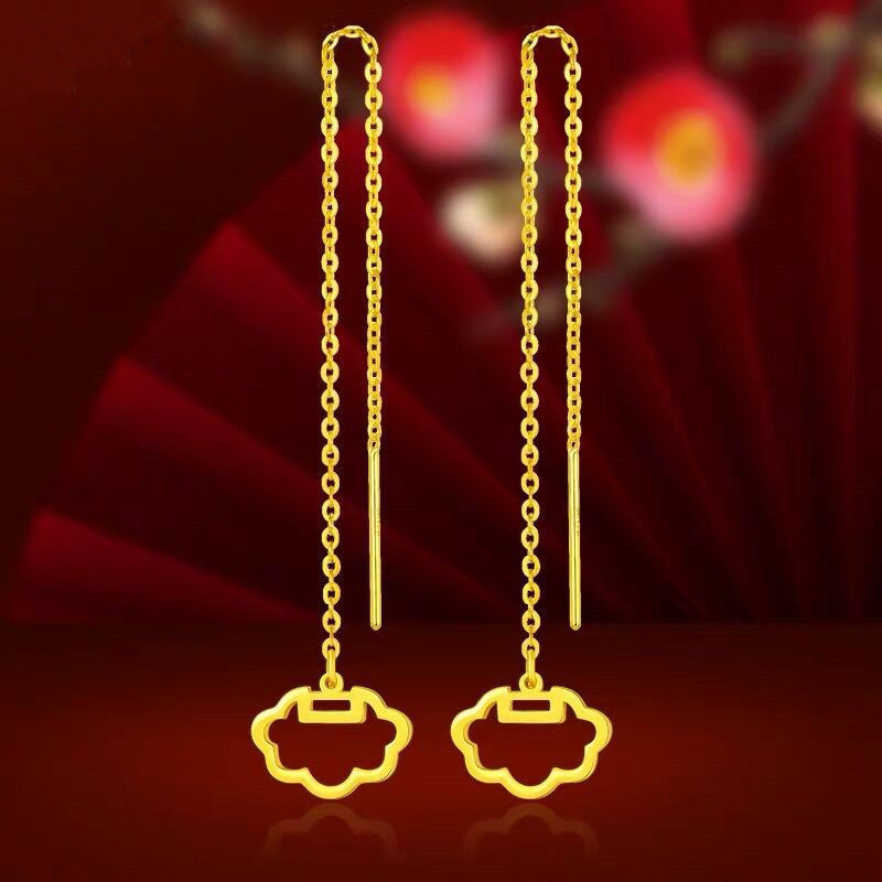 Hong Kong DutyFree Transfer Bead Earrings Long Tassel Heart Earrings