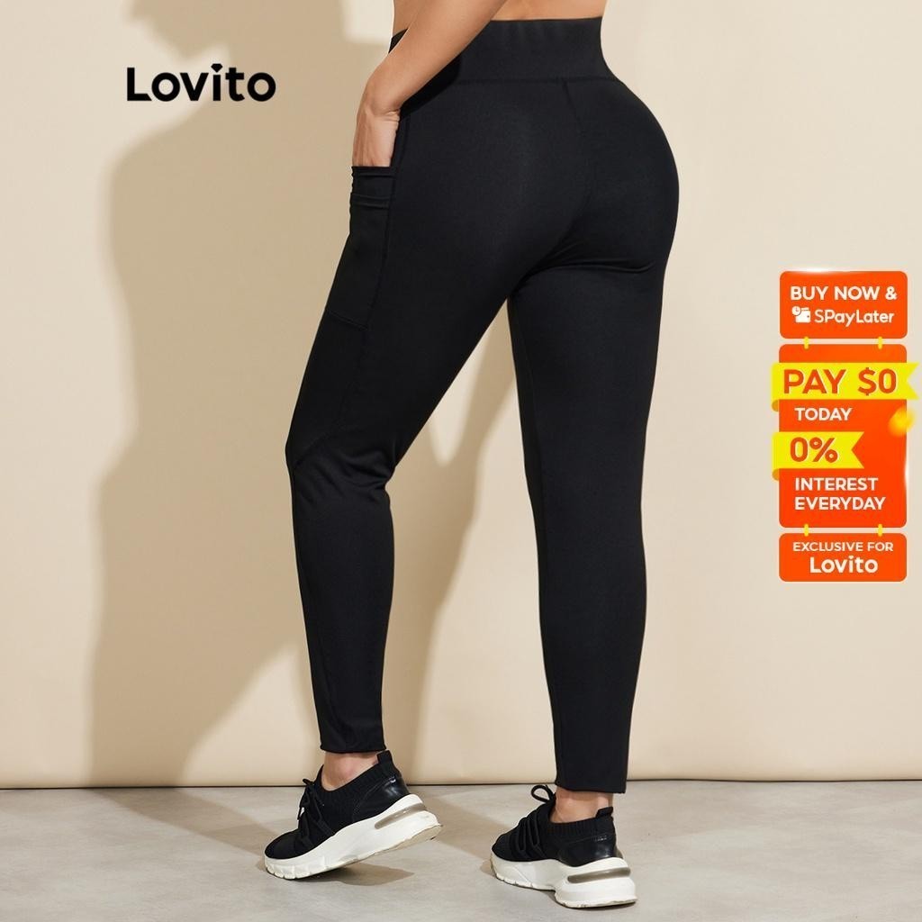 Lovito Plain Pocket Basic Skinny Breathable High Waist Sports