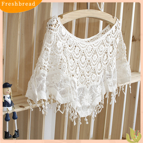 FRA Women\'s Sweet White Hollow Crochet Lace Tassels Knit Wide Collar