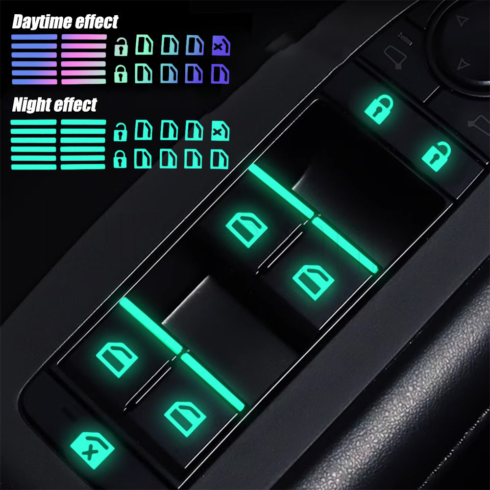 Multicolour Car Luminous Button Sticker Set - Window Lifter Switch ...