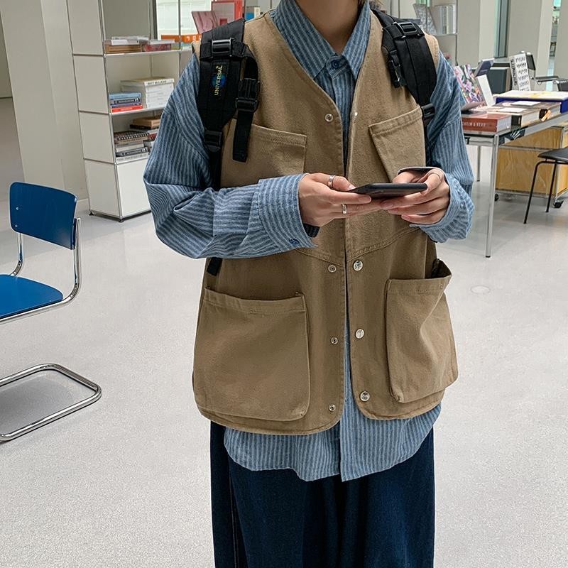 Thin Men's Waistcoat Japanese Personality Trendy Handsome Loose Cargo Vest Shopee Malaysia