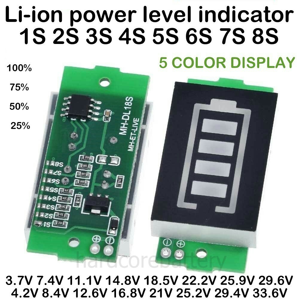 Lithium Ion 1s 2s 3s 4s 5s 6s 7s 8S Battery LED Capacity Power level ...
