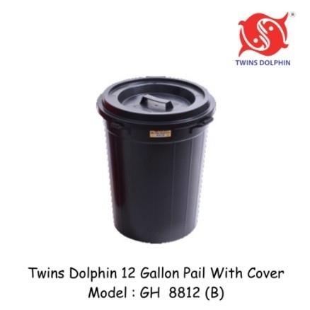 Twins Dolphin 12 Gallon Pail With Cover / Big Dustbin (Black) GH8812(B ...