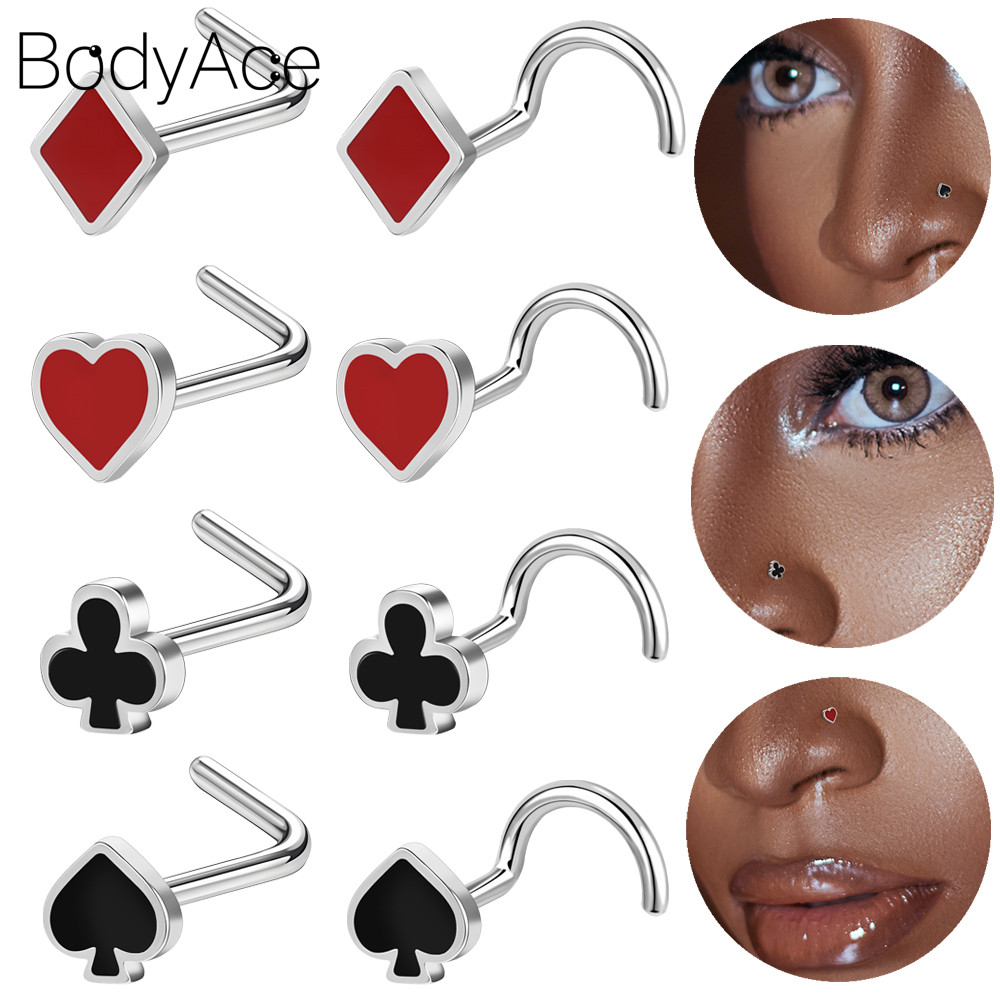 Bodyace 1 Pc 20G Bend Nose Stud Plum Bossom Nose Piercing Stainless ...