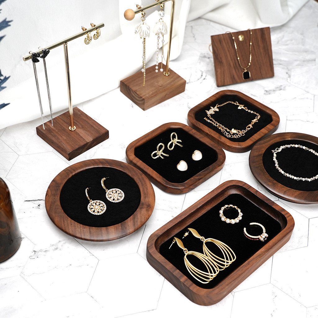 Walnut Solid Wood Jewelry Tray Jewelry Display Stand Wooden Earrings 