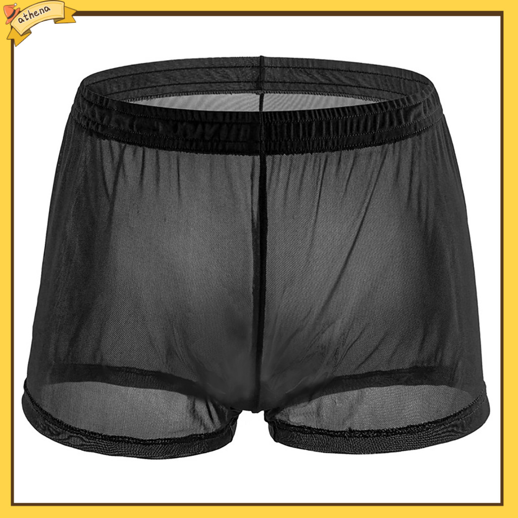 AT Soutong See Through Men Underpants Solid Color Mesh Yarn Mid