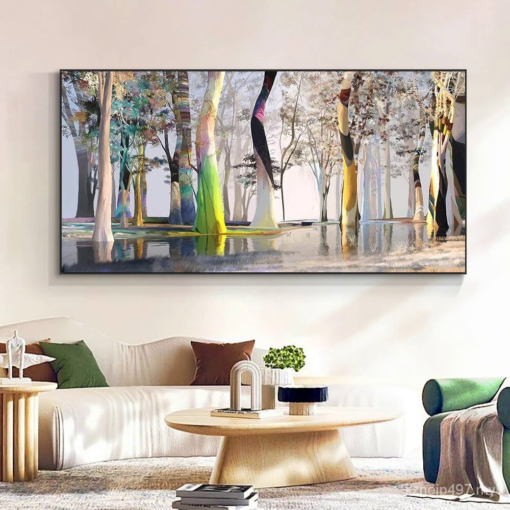 Nordic Golden Abstract Tree Landscape Wall Art Oil Painting Canvas ...
