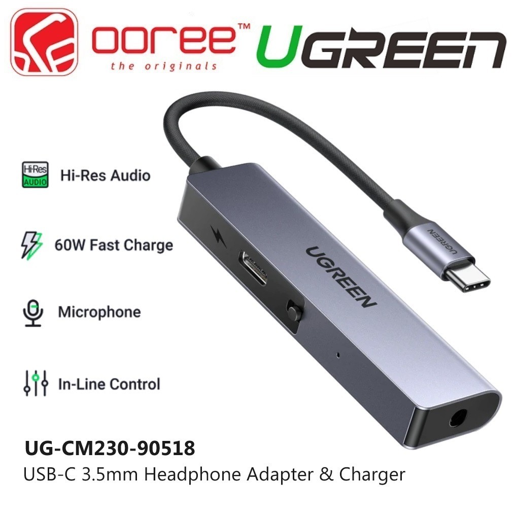 UGREEN UG-CM230-90518 USB-C 3.5MM HEADPHONE ADAPTER CHARGER WITH 60W PD ...