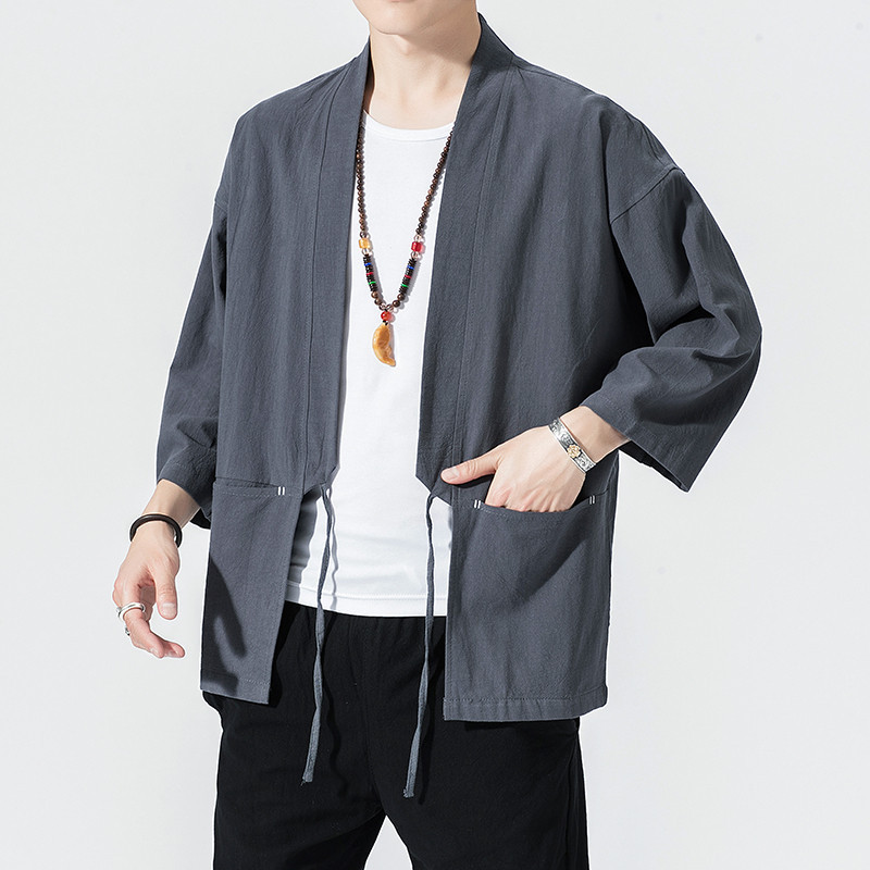 Men Cotton Linen Kimono Traditional Casual Jackets Outerwear Men s Cardigan Classic Streetwear Shopee Malaysia