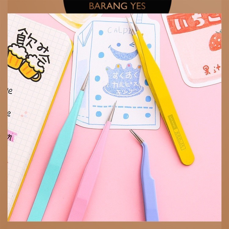 BARANG YES Macaron Color Tweezer Curved Sticker Tweezer Stainless Steel ...