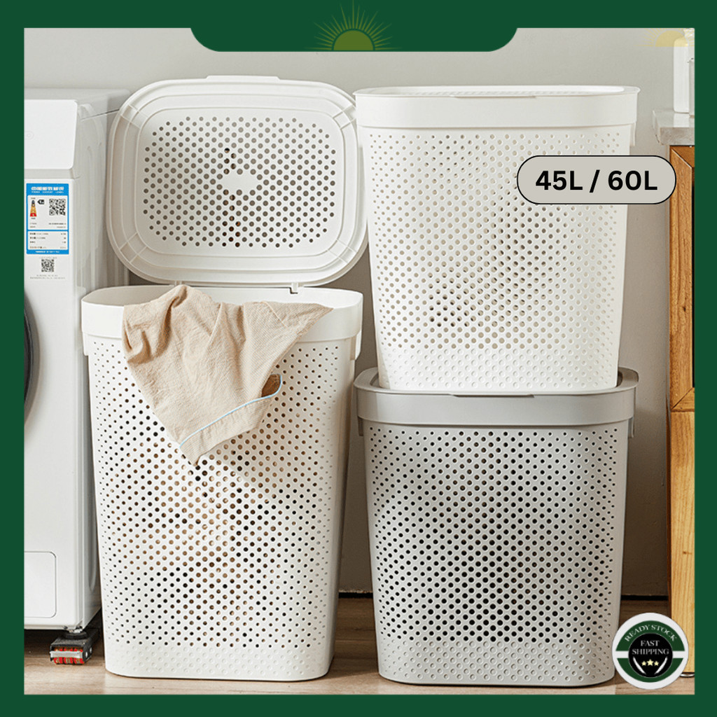 Large Storage Capacity White/Grey Storage Basket Big Laundry Aesthetic ...
