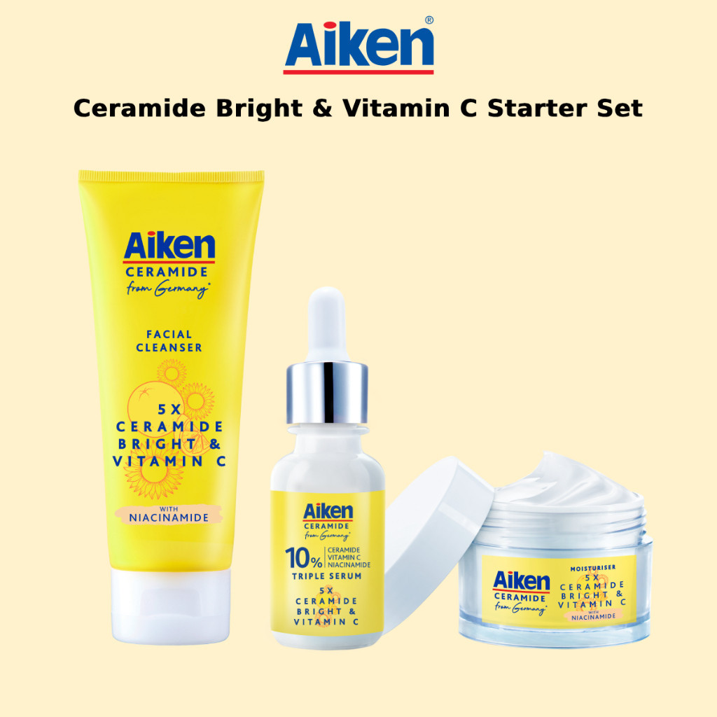 AIKEN 5x Ceramide Bright & Vitamin C Starter Set Cleanser Serum