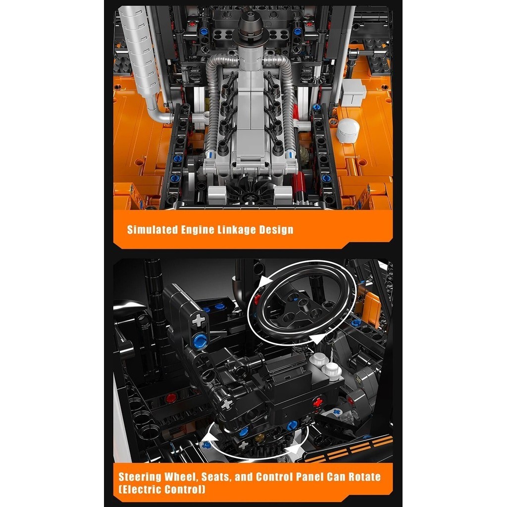 Mould King 17044 Chariot élévateur robuste, modèles de construction à l'échelle 1:6 pour adultes avec détails authentiques, RC contrôlé par application ( orange, 4579 pièces