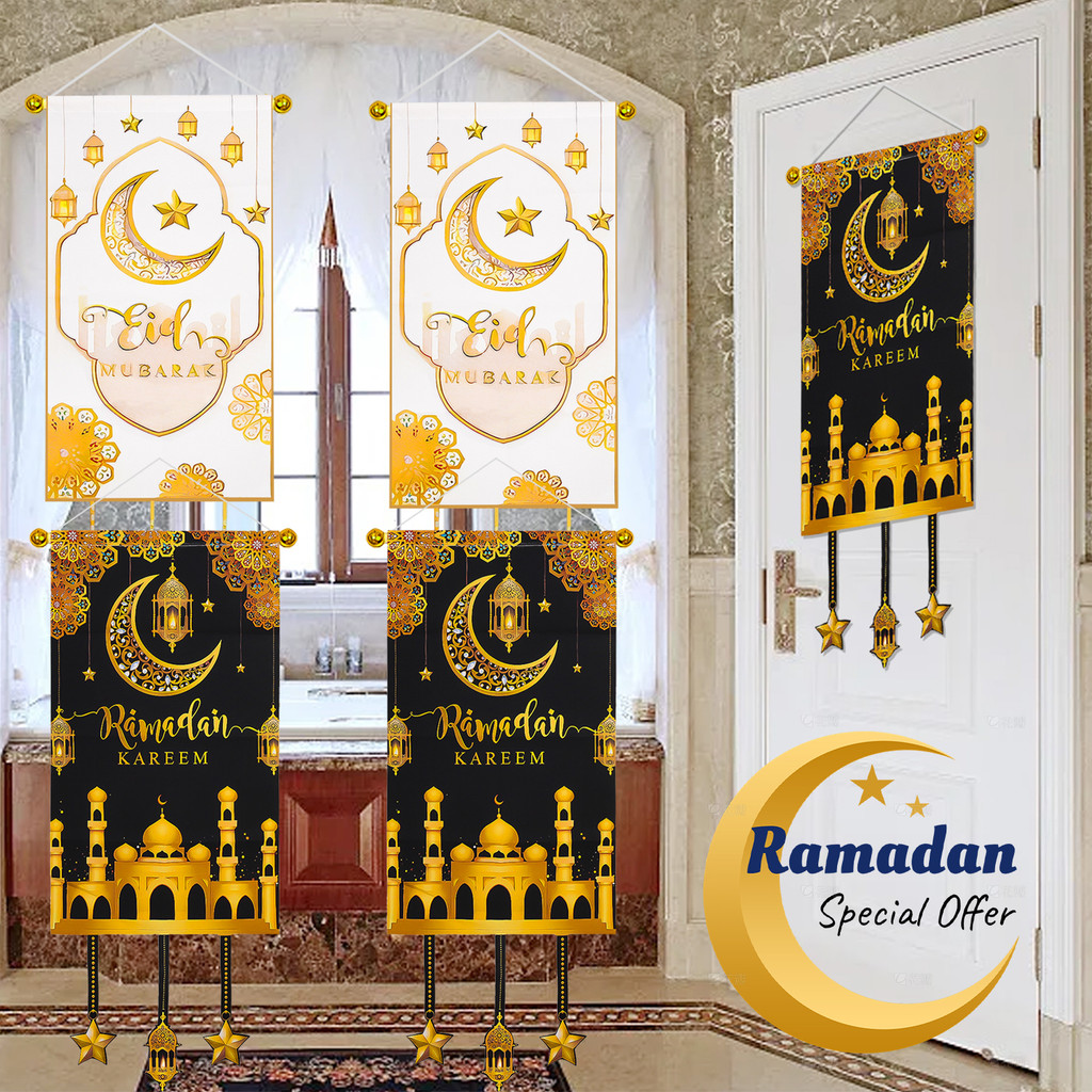 Eid Mubarak Hanging Flag - Ramadan Kareem Background Banner - Star Moon ...