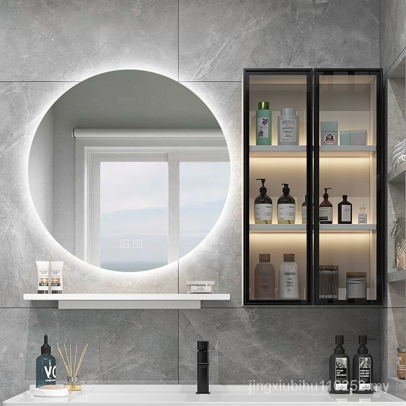 Smart Bathroom Mirror WallMounted AntiFog Shelf with Light