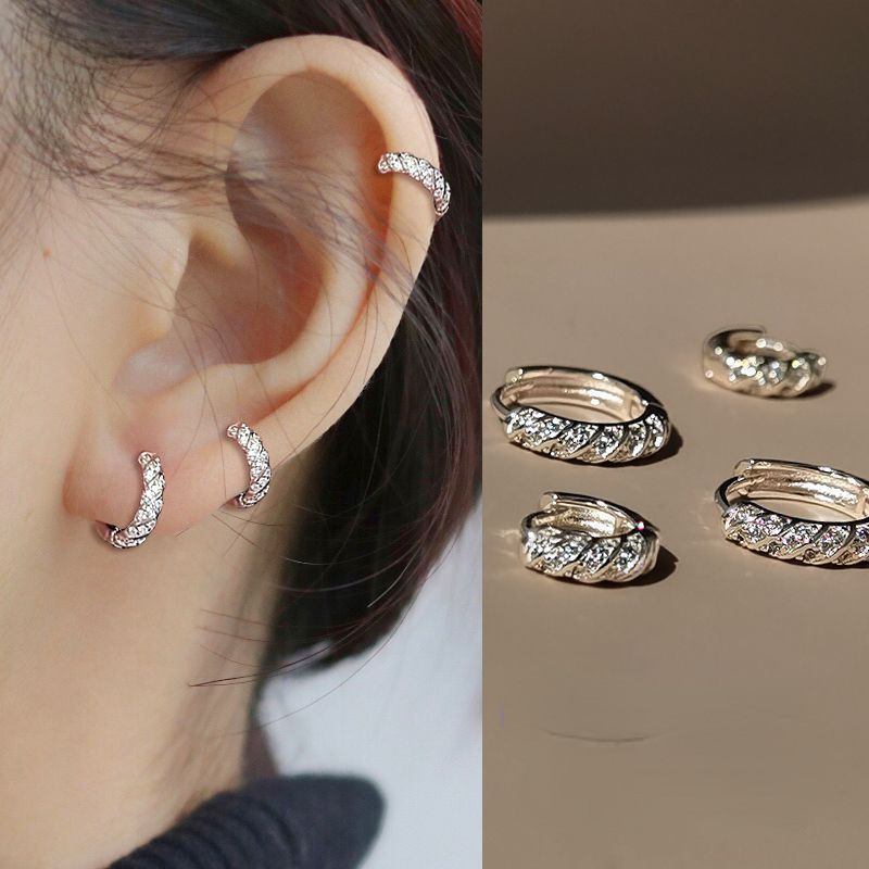 Women's Full Diamond Circular Hoop Earrings Nourishing Ear Holes ...