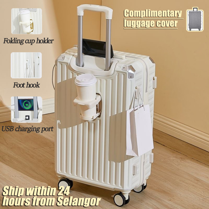 Cup Holder & USB Charger Luggage 20/24/28 Inch(Suitcase, Trolley,Bagasi ...