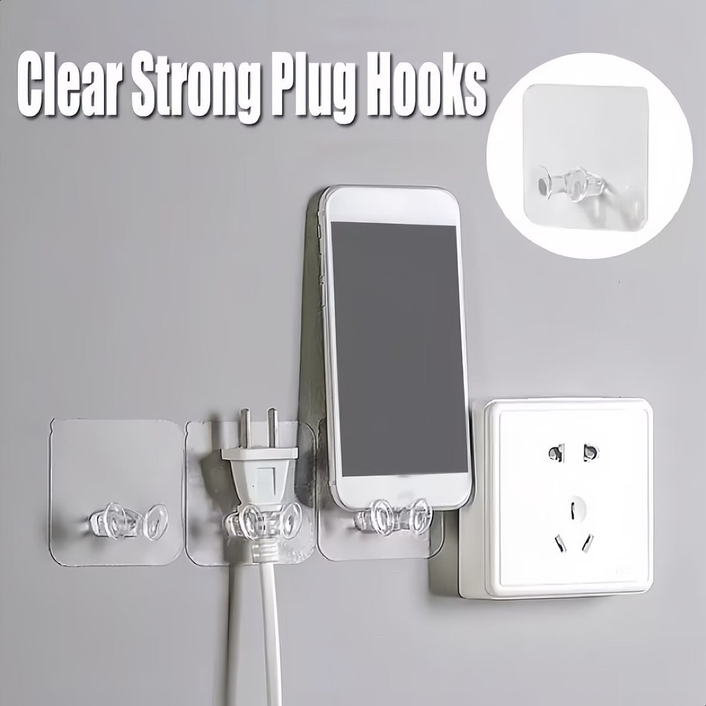 Transparent Home Office Wall Powerful Adhesive Plastic Power Plug Hook ...