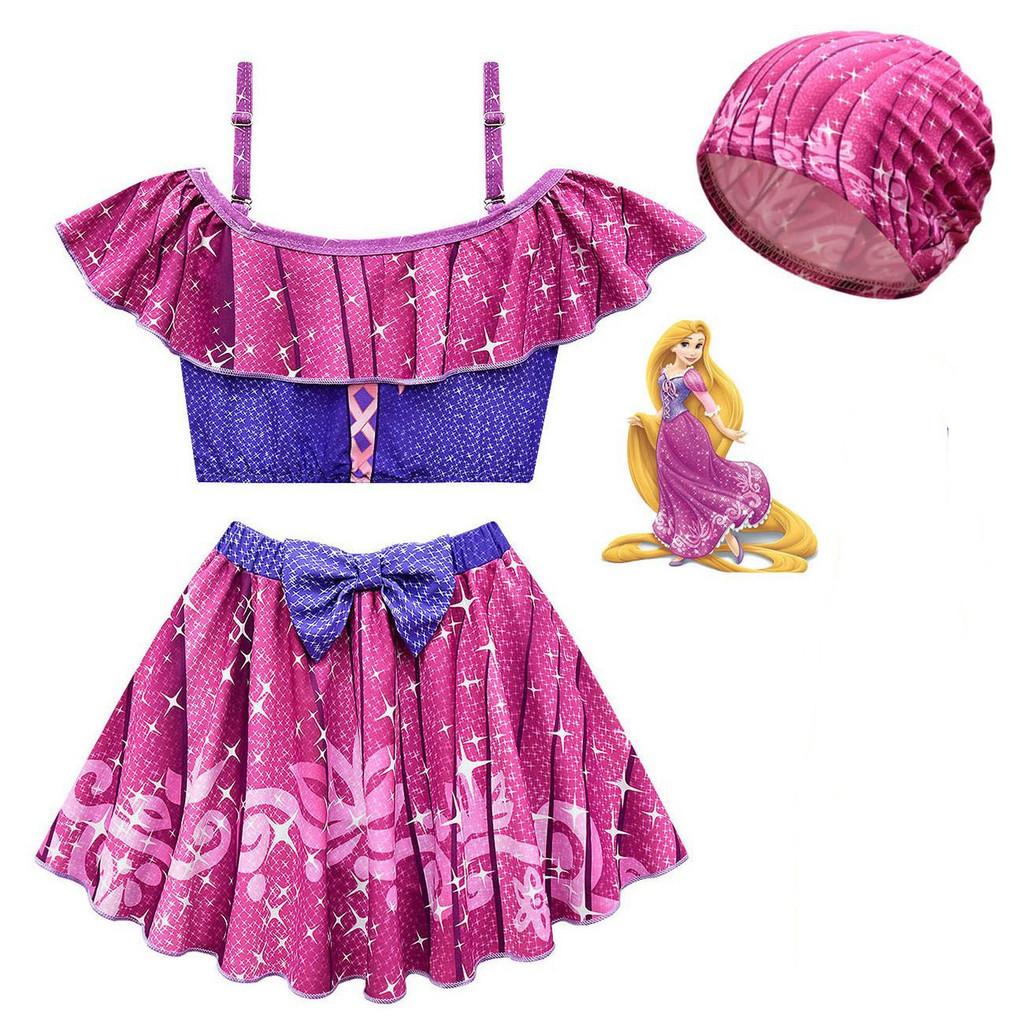 Rapunzel Cartoon Swimsuit Girls Princess Swimwear Children 2-pieces ...