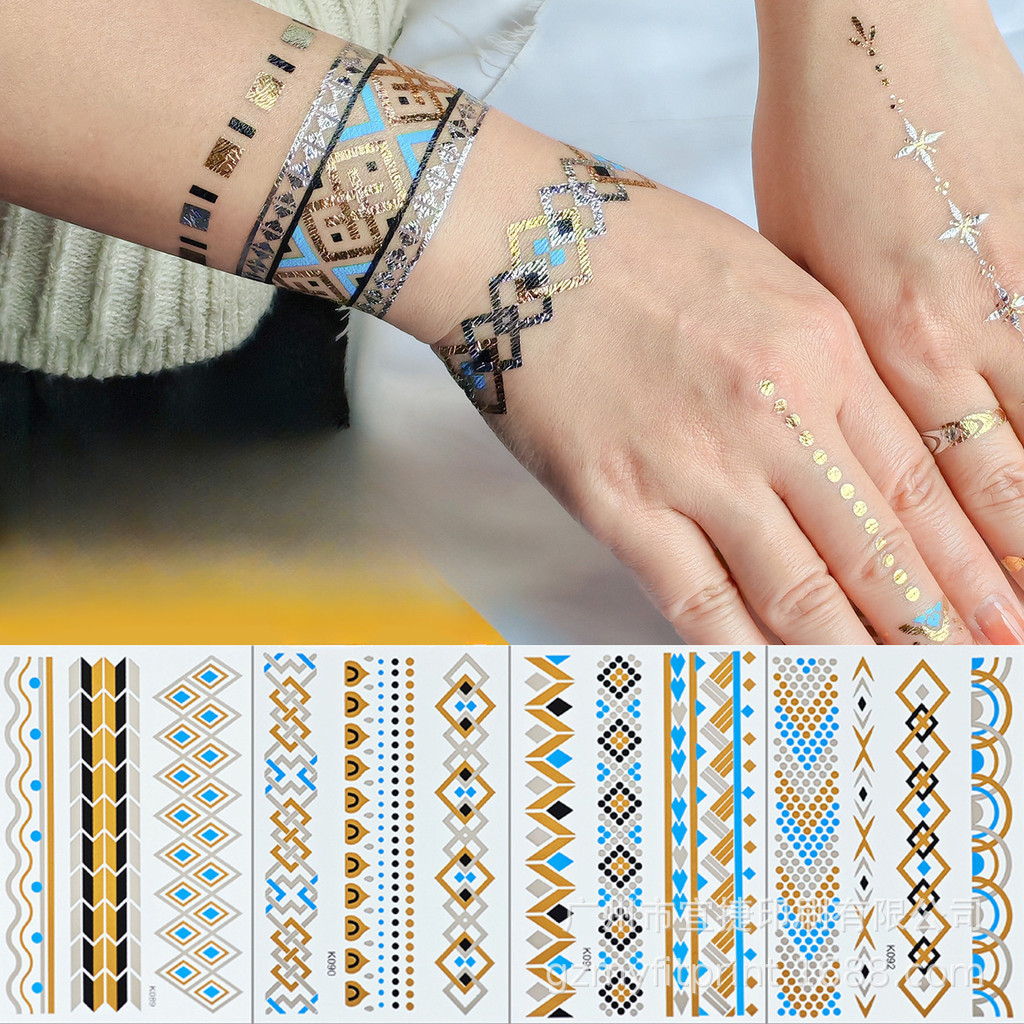 Waterproof Temporary Tattoo Bronzing Tattoos Stickers Gold Silver Fake ...