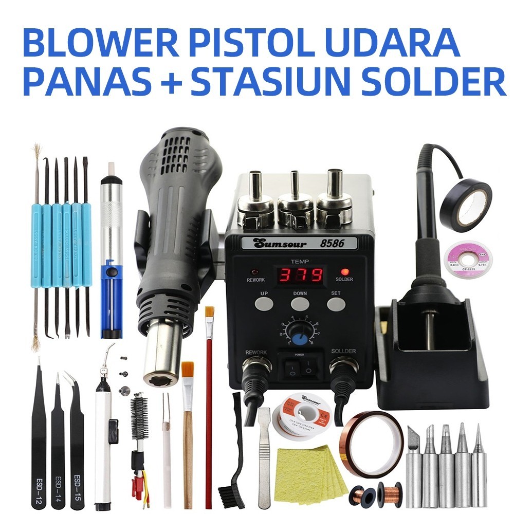 858D 8586 Rework Soldering Station Gun Hot Air Desoldering LED Iron ...