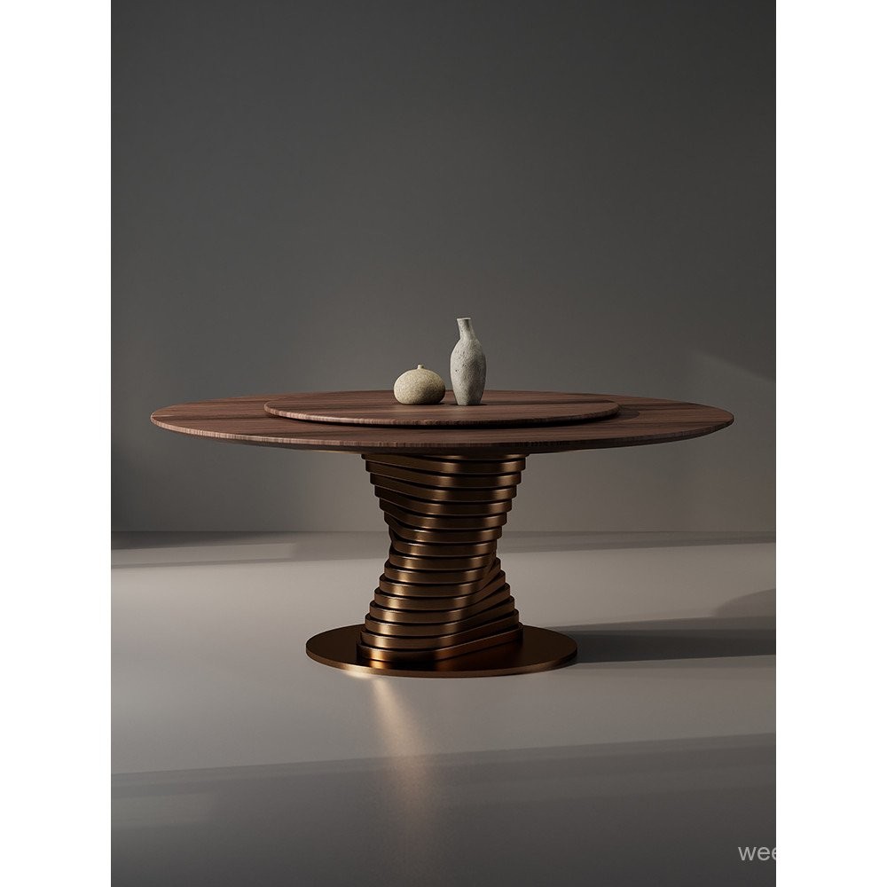 Italian Minimalist White Waxwood Solid Wood Dining Table High-End Villa Round Designer Rotating ...