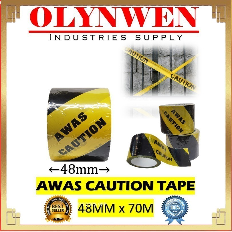 Barrier Warning Tape Awas Caution 48mm 72mm X 70meters (balck   Yellow 