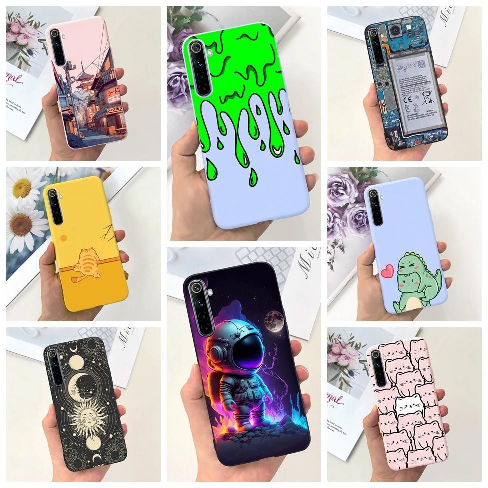 For Realme 6 RMX2001 Case 6S RMX2002 Aesthetic Cute Cat Flowers Painted ...