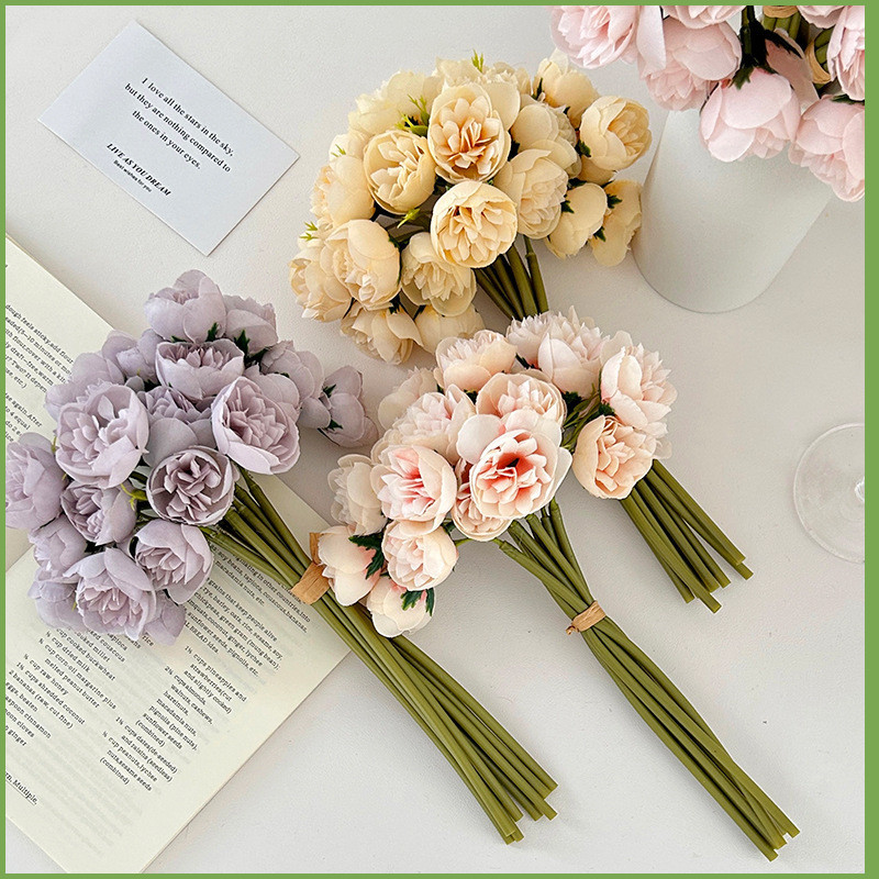1 Bunch/27 Heads Artificial Camellia Rose Peony Flowers Bride Fake ...