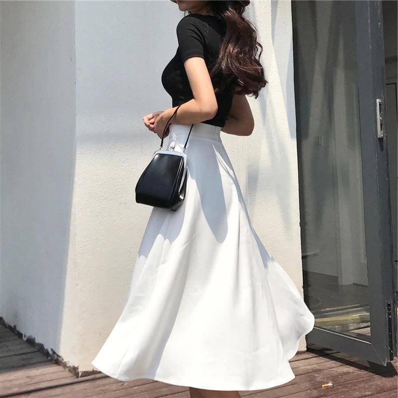 French Style Skirt Women's Retro Simple And Thin Solid Skirt 