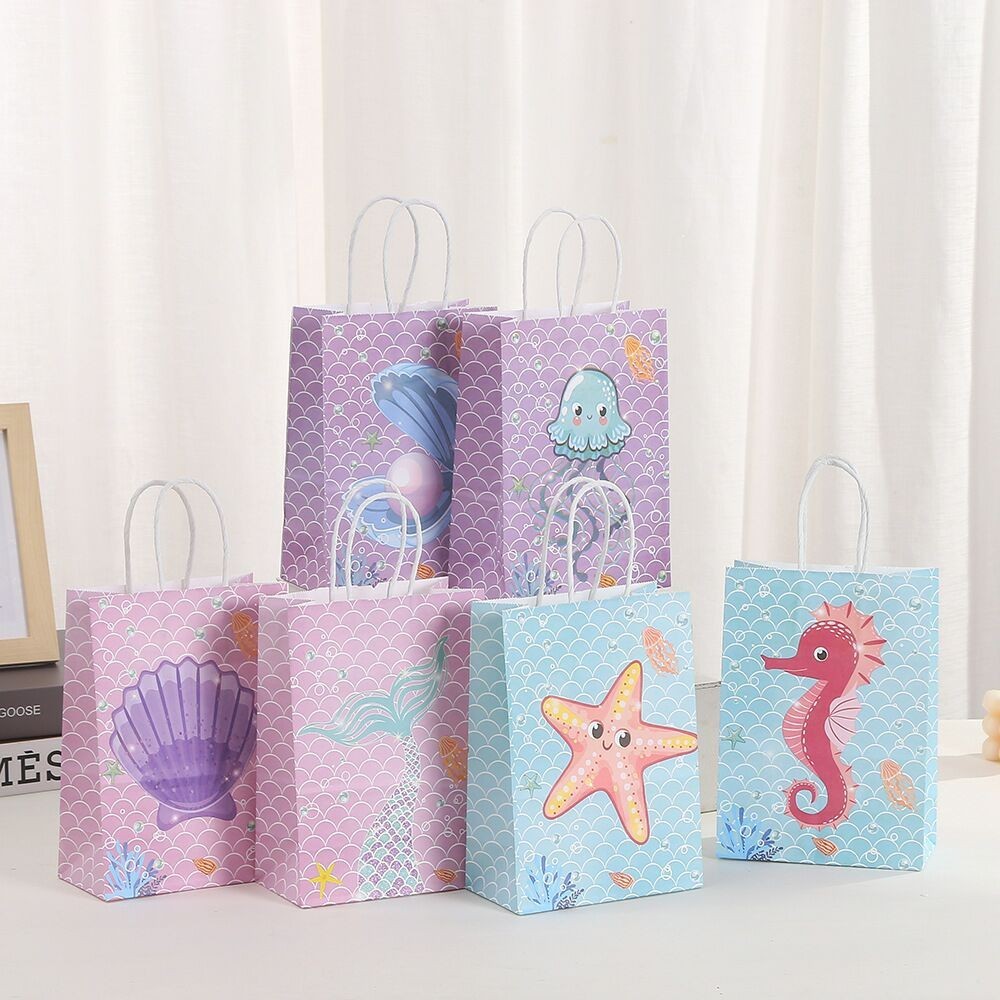 24pcs Mermaid Birthday Gift Bags Mermaid Kraft Paper Bags with Stickers ...