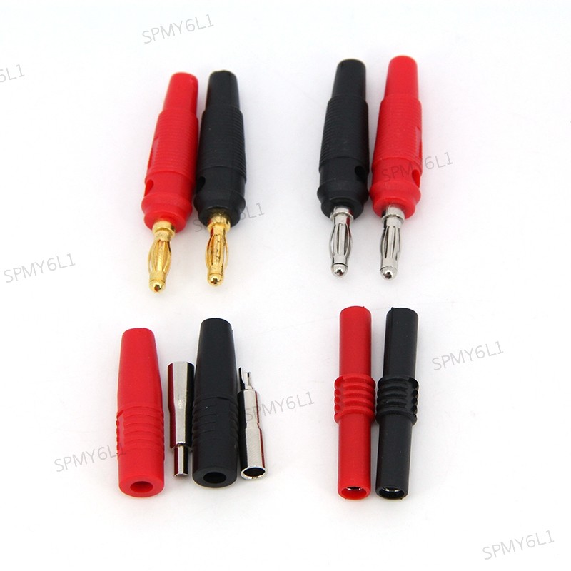 1 pair Copper 4mm Banana Jack Binding Post Test Connector Adapter Red + Black