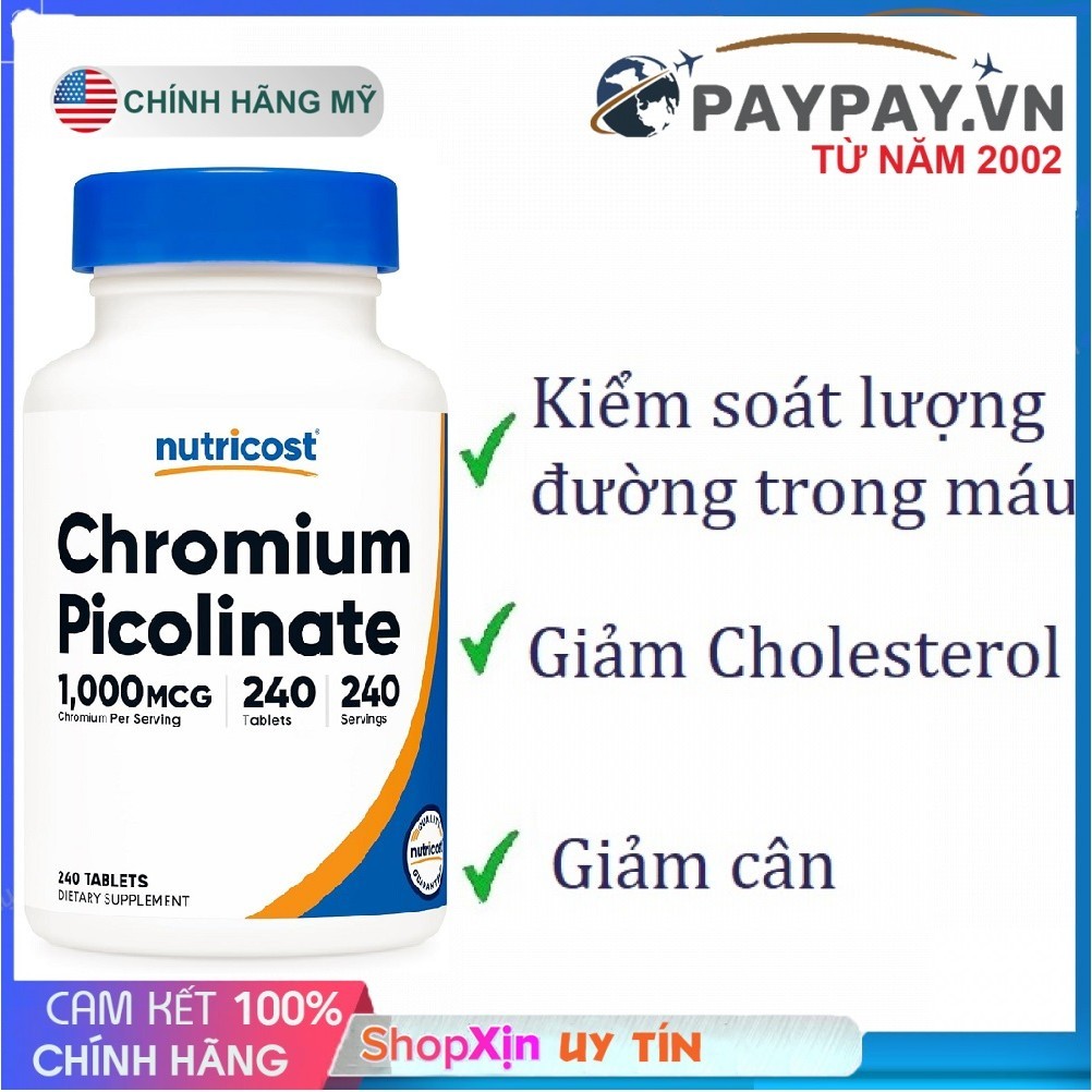 Nutricost Chromium Picolinate 1,000 mcg 240 Premium American Tablets ...