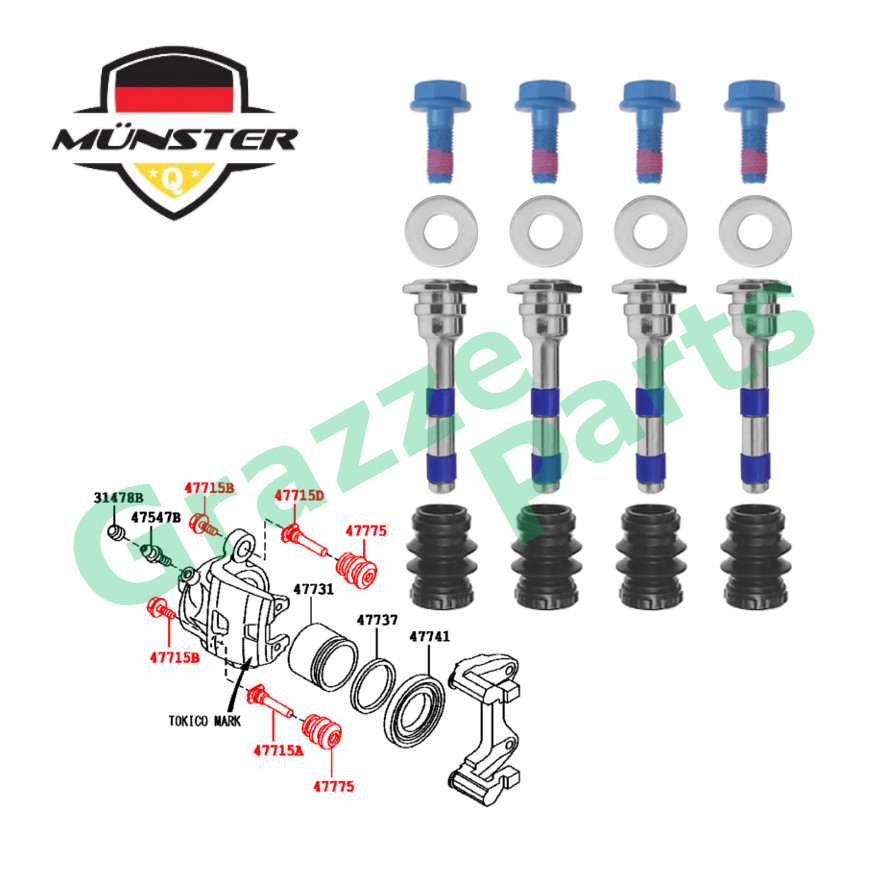 Münster Front Disc Brake Caliper Guide Pin Bolt Screw Repair Kit Boot ...