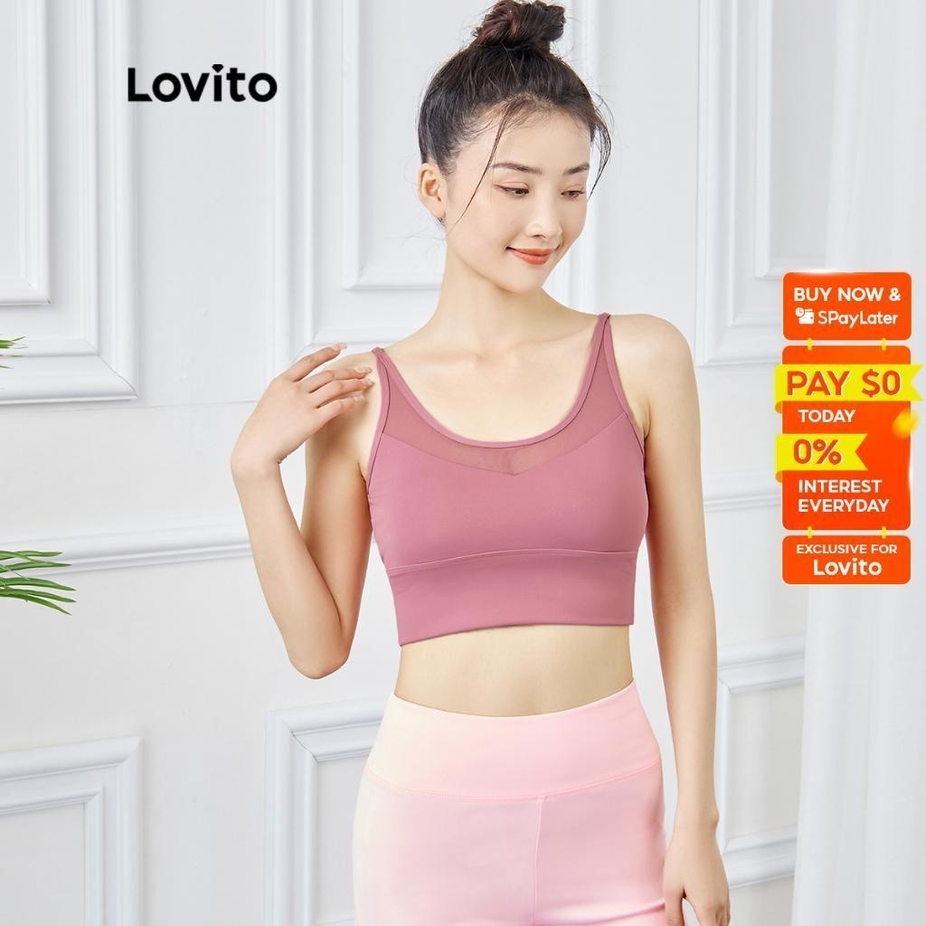 Lovito Summer Sports Shock Proof Training Yoga Gym Outfit Bra L02037 (Light  Blue/Black/Blue/Pink/Purple)