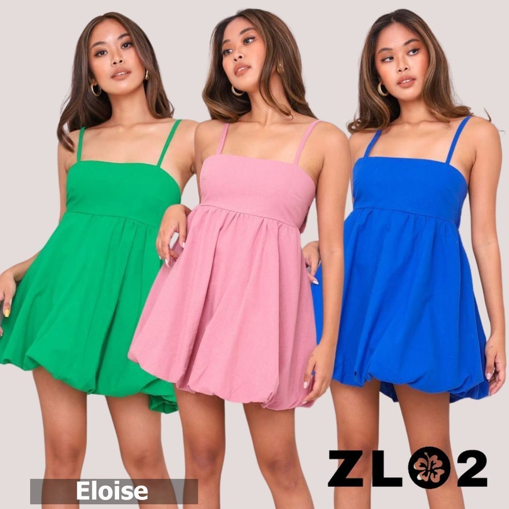 ZLO2 Spaghetti A-line Bubble Dress Linen Extra-Small Small Medium Navy ...