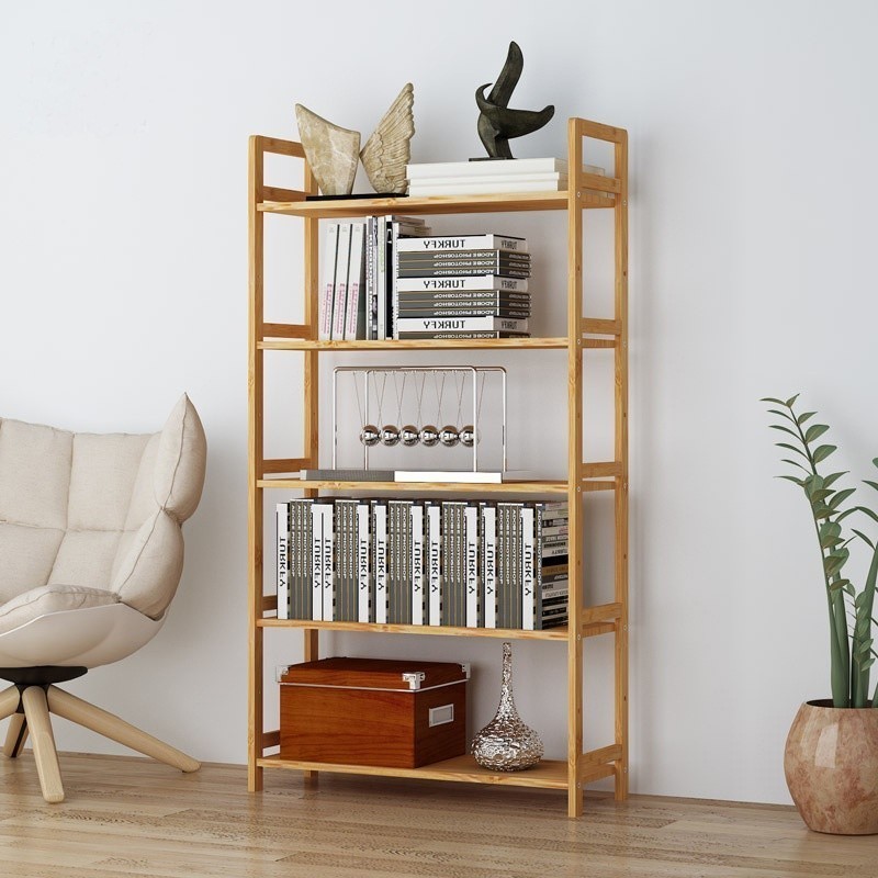 B2U Bookshelf Bamboo Adjustable Tall Bookcase Book Shelf Rack Organizer ...